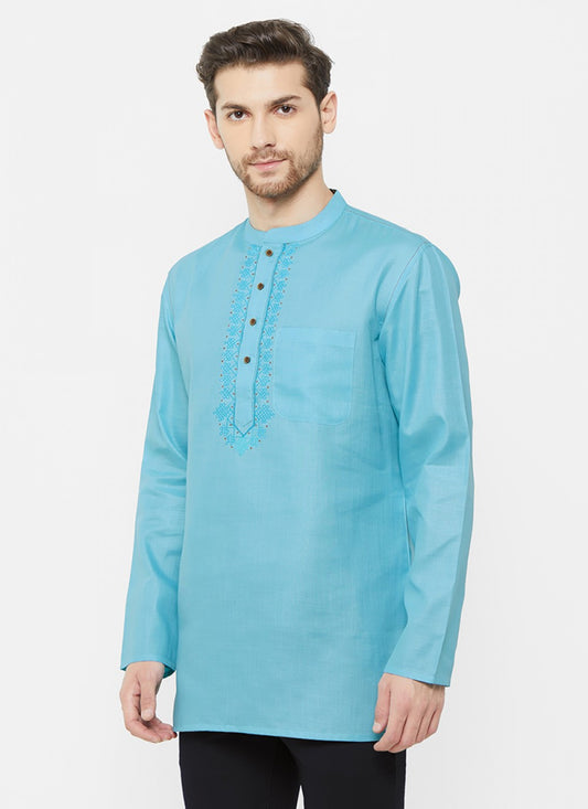 Plain Cotton Blue Kurta - M1329