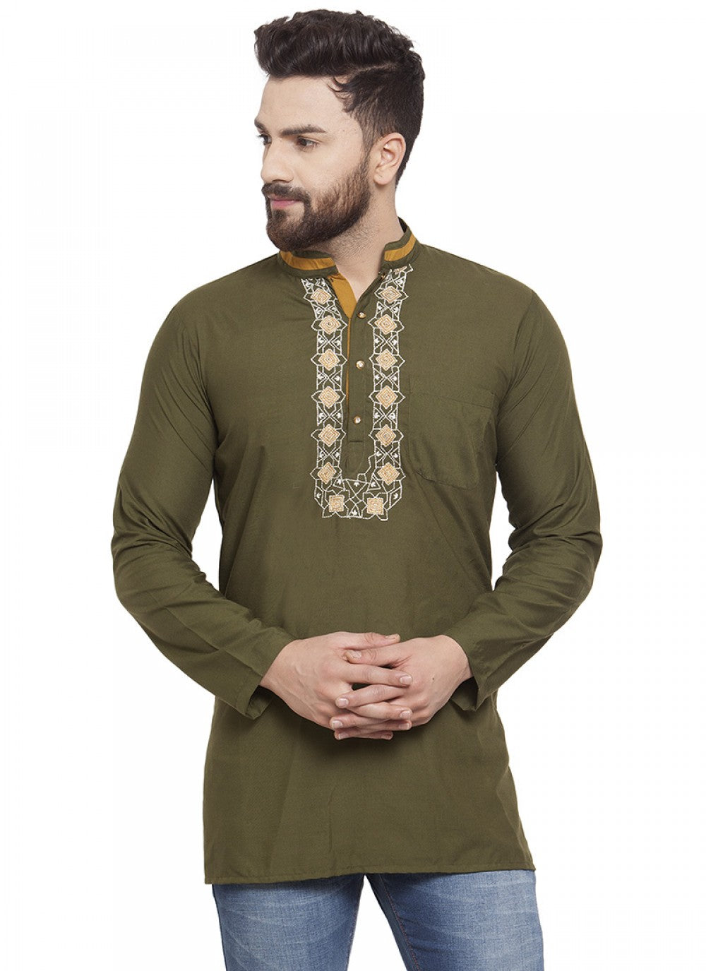 Embroidered Cotton Green Kurta - M1248