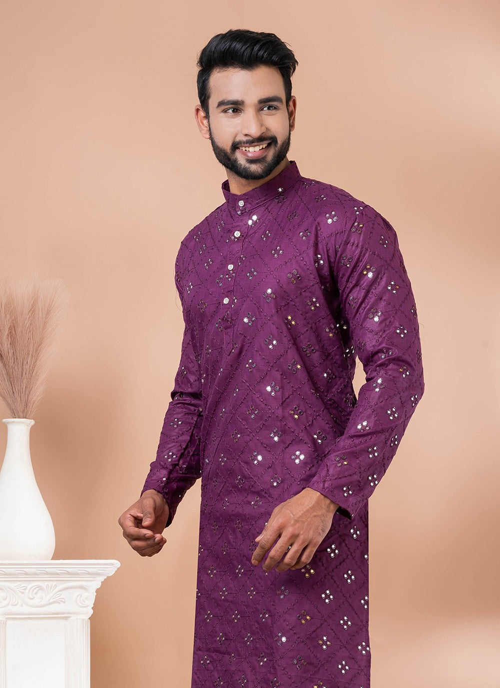 Mirror Cotton Purple Kurta - M7822