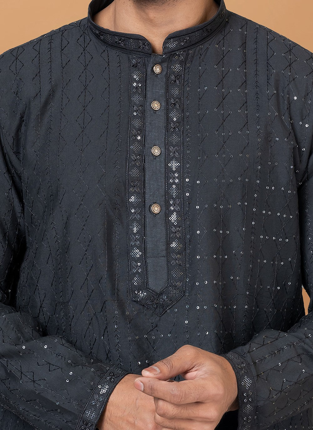 Embroidered Cotton , Viscose Black Kurta Pyjama - M6344