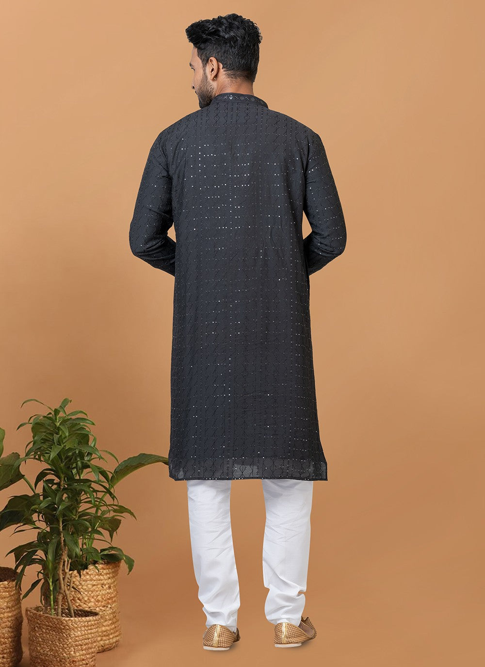 Embroidered Cotton , Viscose Black Kurta Pyjama - M6344