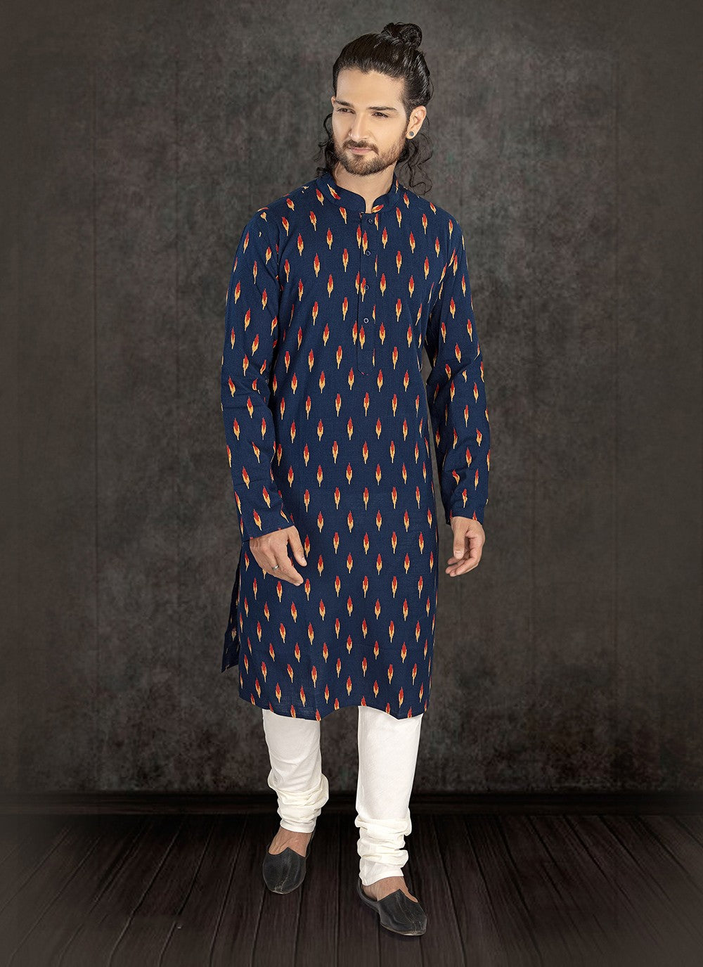 Printed Cotton Blue Kurta Pyjama - M2169