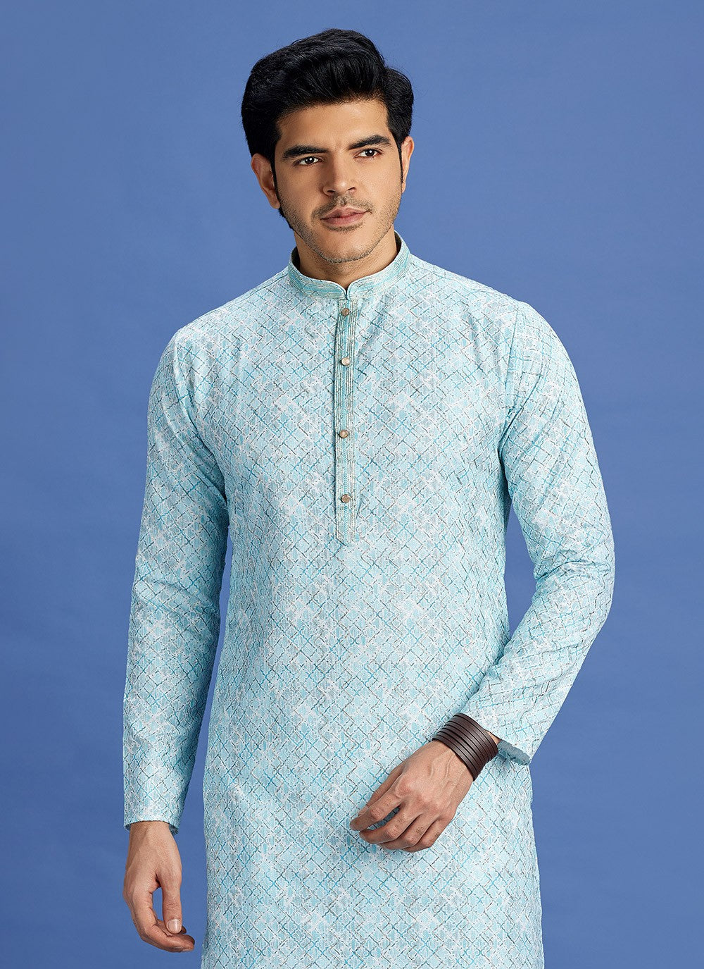 Digital Print Cotton Blue Kurta Pyjama - M6943