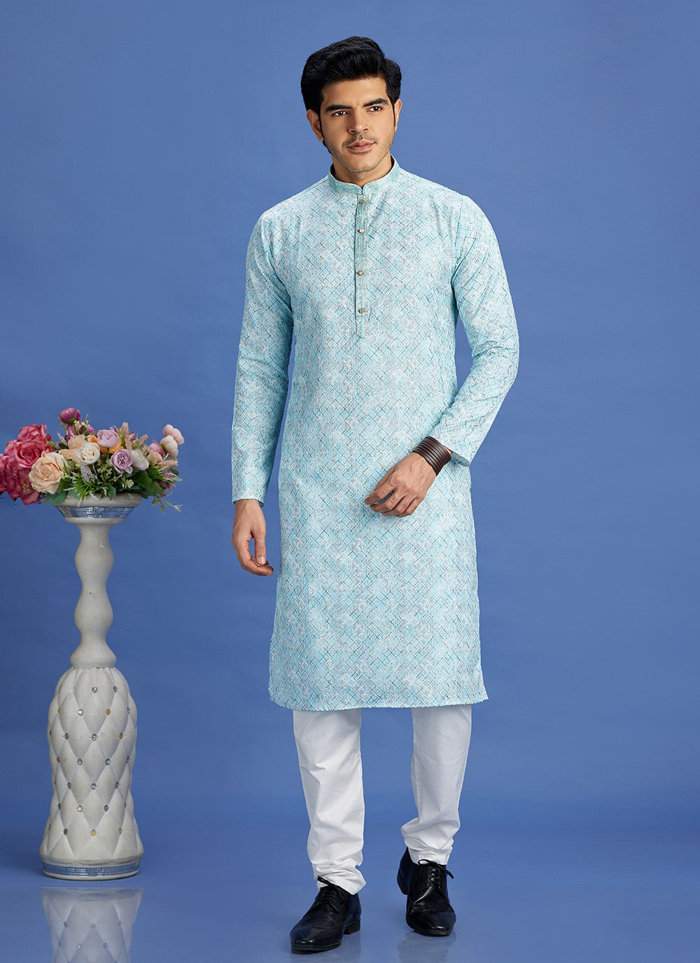 Digital Print Cotton Blue Kurta Pyjama - M6943