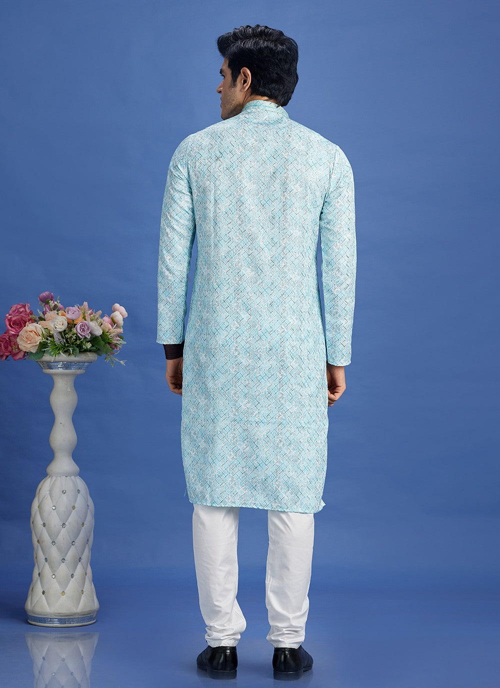 Digital Print Cotton Blue Kurta Pyjama - M6943