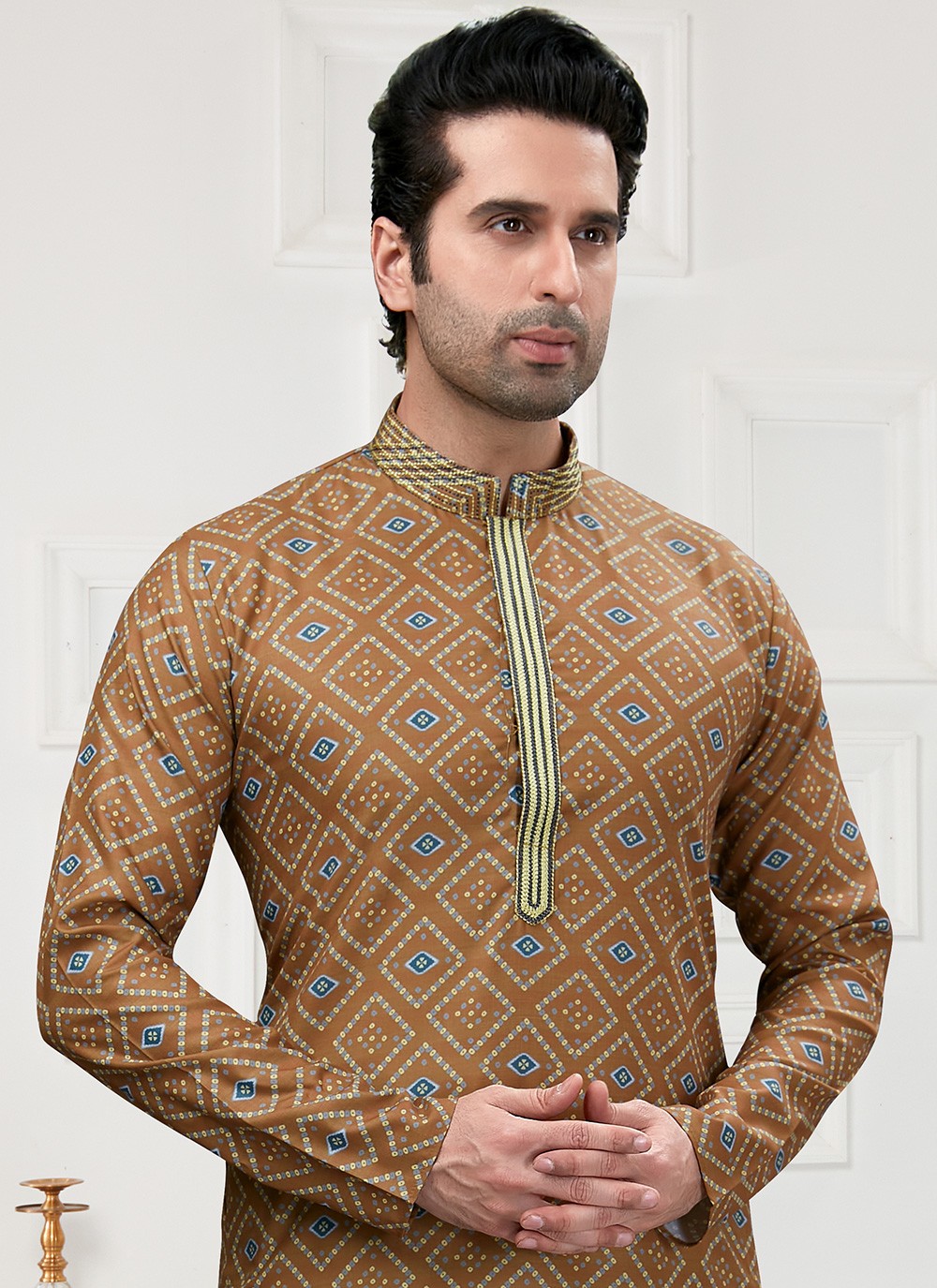 Printed Cotton Brown Kurta Pyjama - M3148