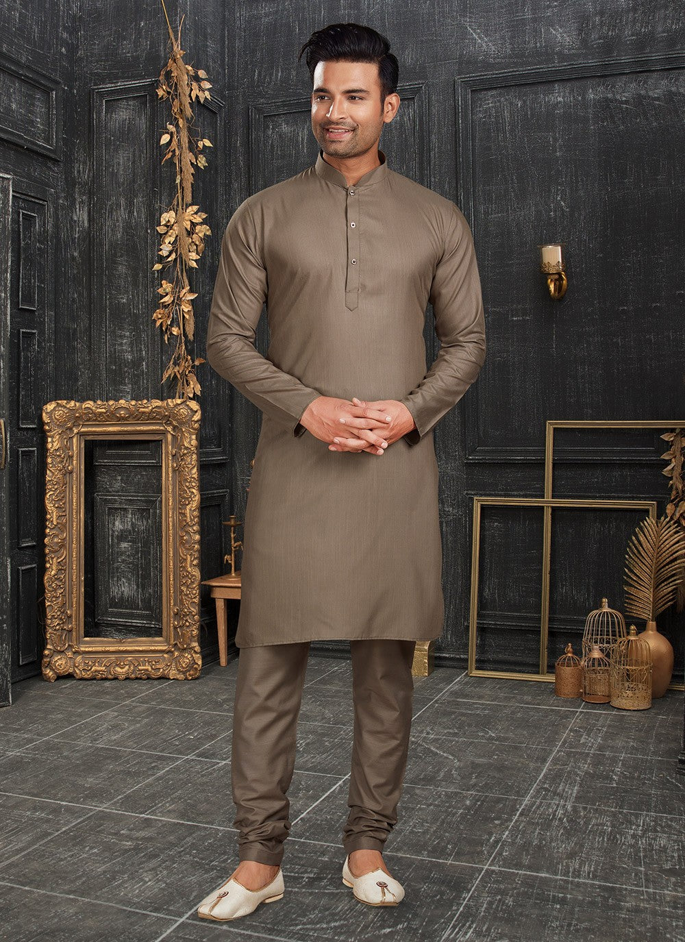 Plain Cotton Brown Kurta Pyjama - M4352