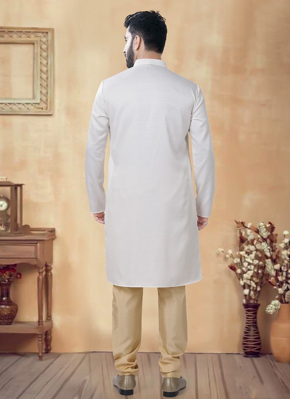 Plain Cotton Cream Kurta Pyjama - M8467