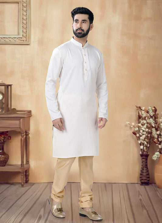 Plain Cotton Cream Kurta Pyjama - M8467