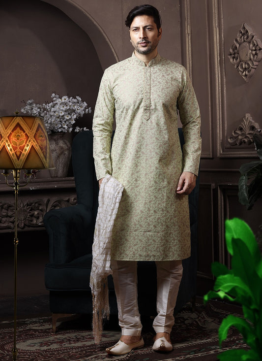 Printed Cotton Green Kurta Pyjama - M3607