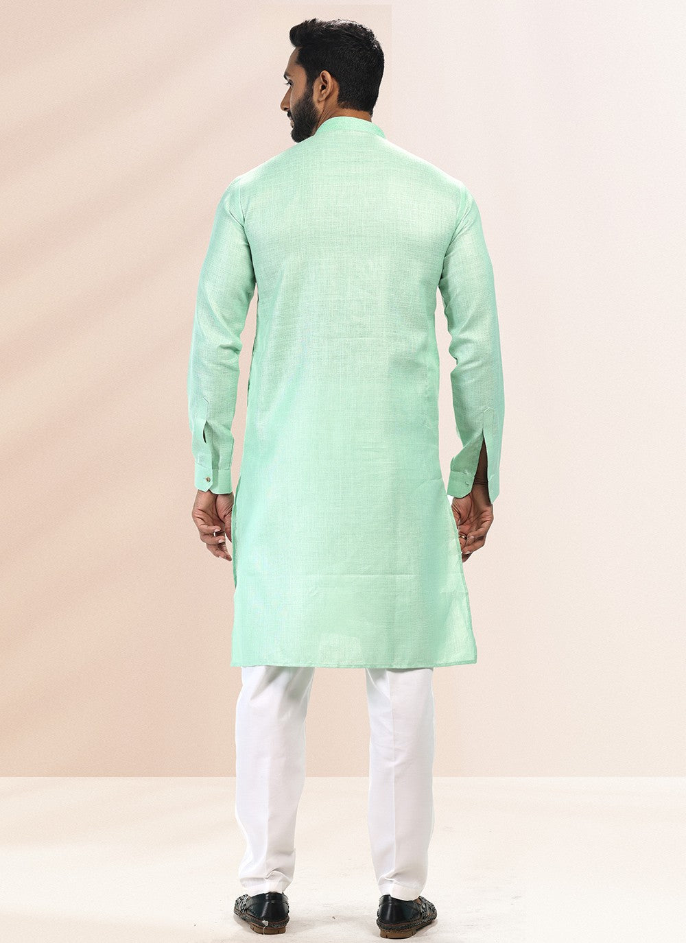 Plain Cotton , Linen Green Kurta Pyjama - M4906