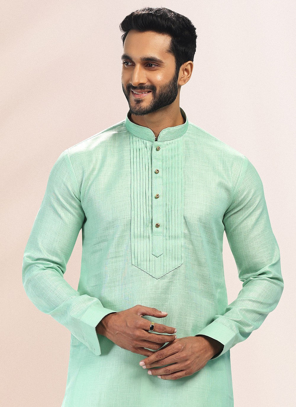 Plain Cotton , Linen Green Kurta Pyjama - M4906