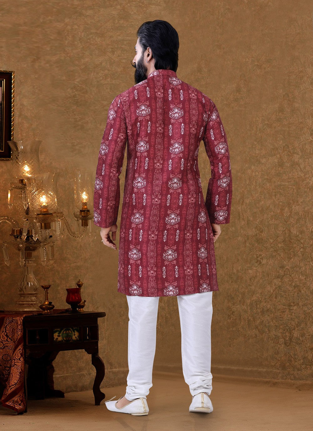 Digital Print Cotton Maroon Kurta Pyjama - M3939