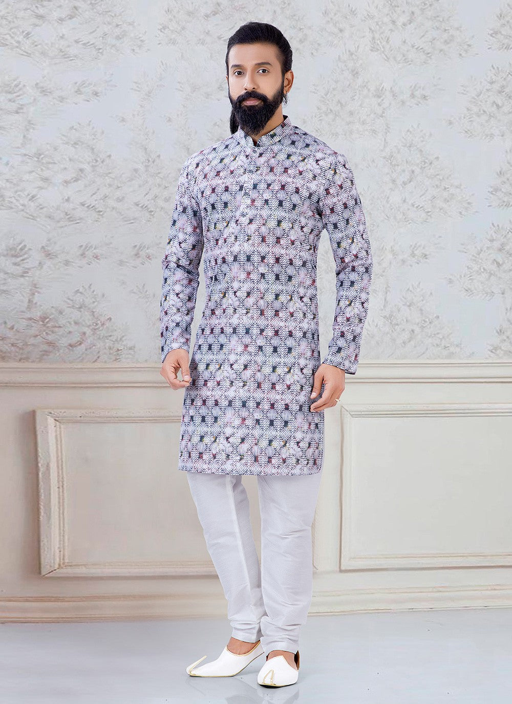 Printed Cotton Multi Colour Kurta Pyjama - M3098