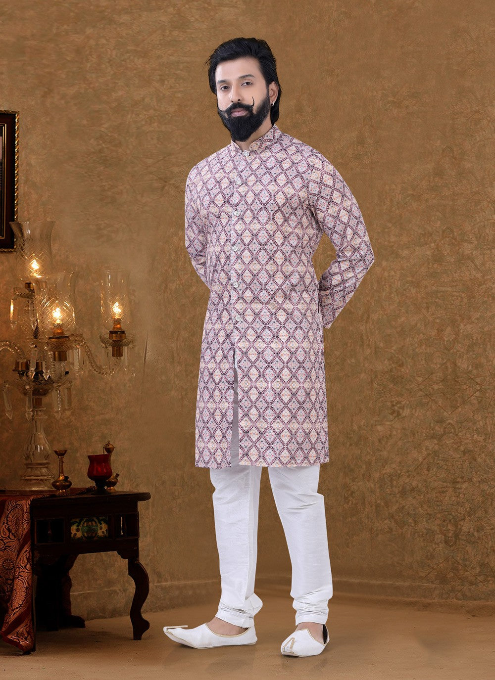 Digital Print Cotton Multi Colour Kurta Pyjama - M3969