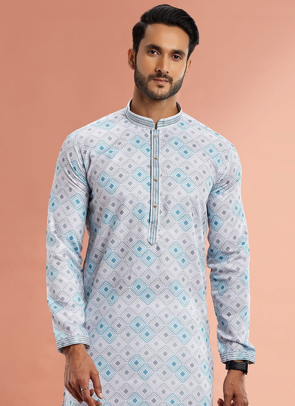 Digital Print Cotton Multi Colour Kurta Pyjama - M7086