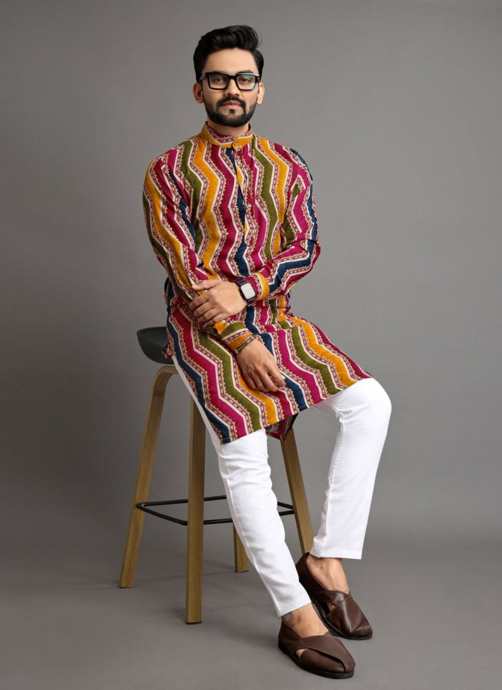 Foliage Prints Cotton Multi Colour Kurta Pyjama - M8327