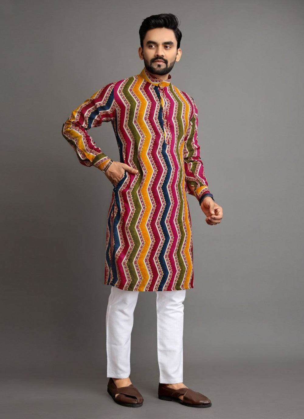 Foliage Prints Cotton Multi Colour Kurta Pyjama - M8327