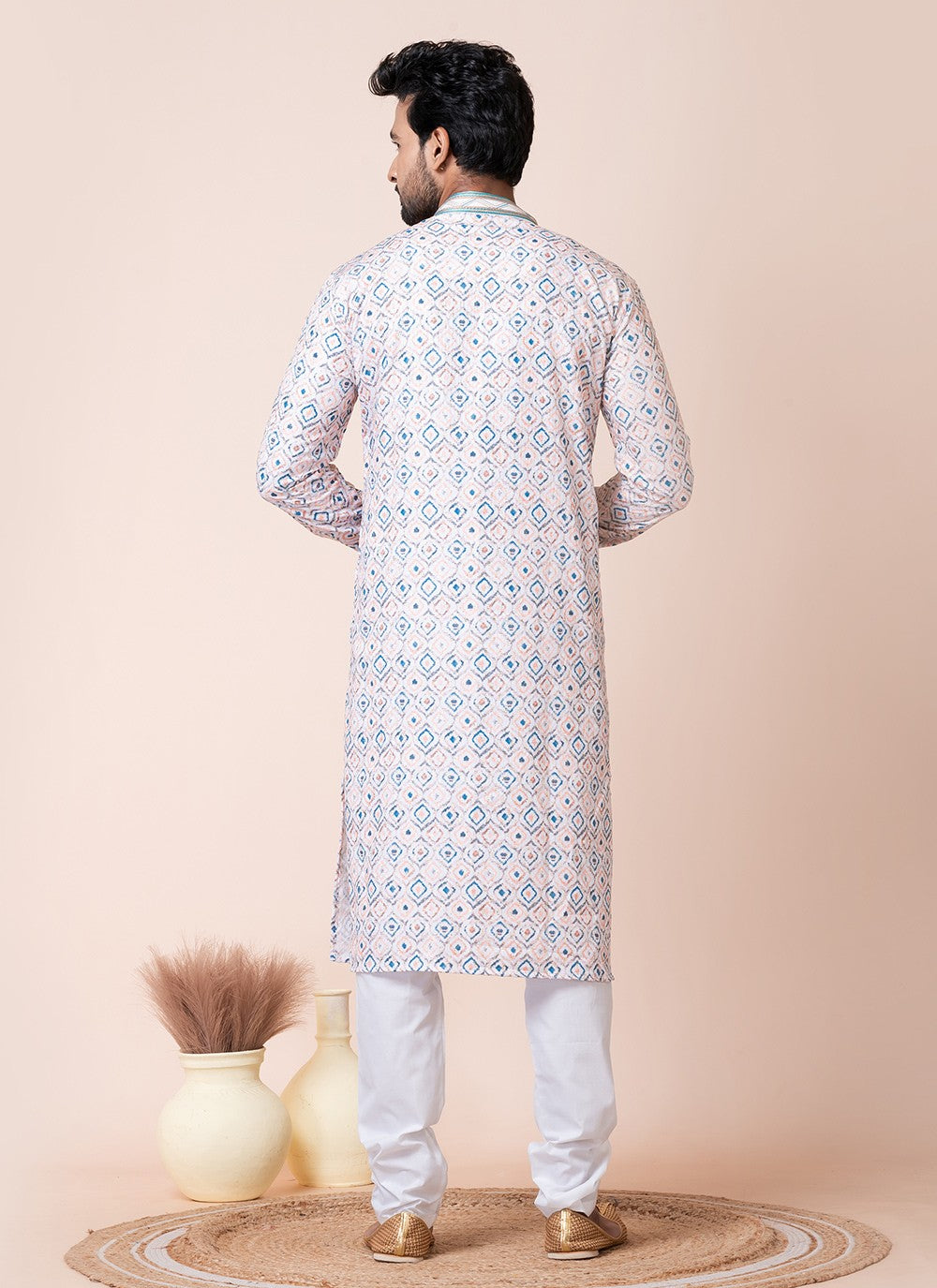 Printed Cotton Multi Colour Kurta Pyjama - M8571