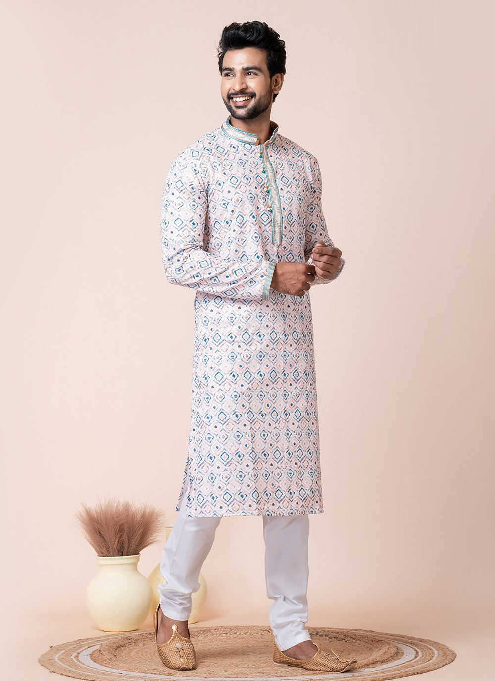 Printed Cotton Multi Colour Kurta Pyjama - M8571