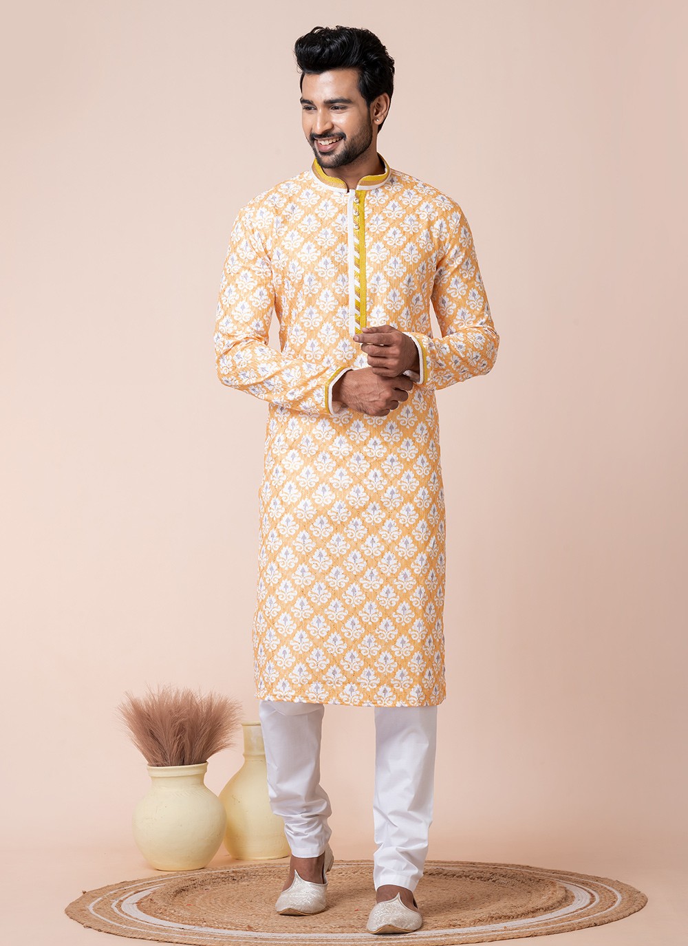 Printed Cotton Multi Colour Kurta Pyjama - M8577