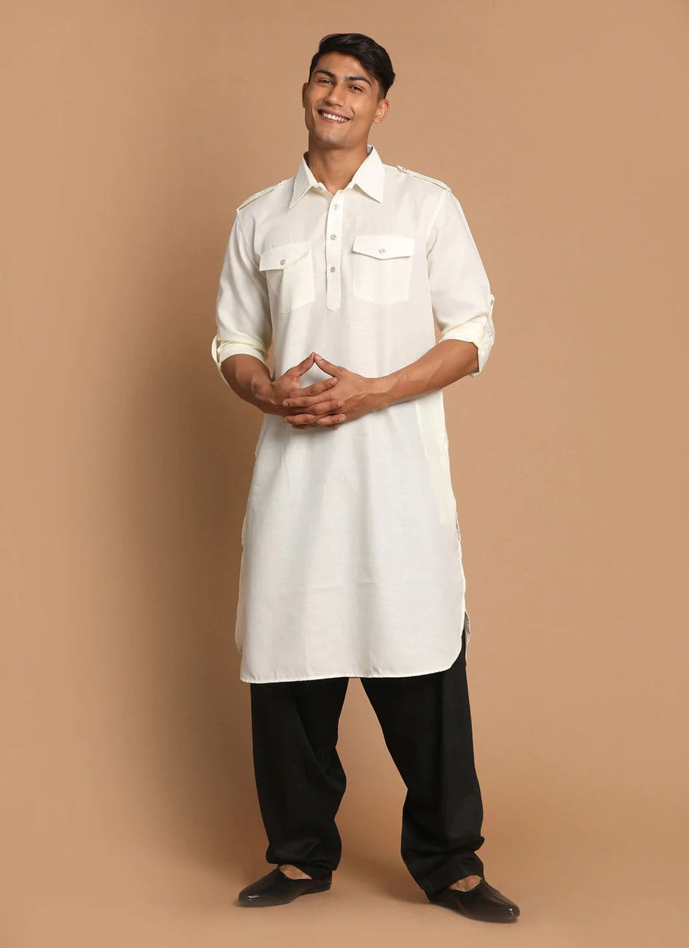 Plain Cotton Off White Kurta Pyjama - M3856