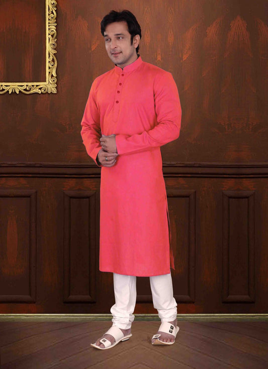 Plain Cotton Pink Kurta Pyjama - M1564