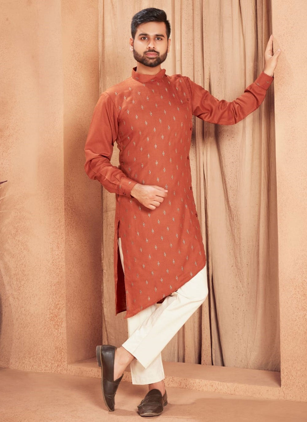 Buttis Cotton Orange Kurta Pyjama - M6718