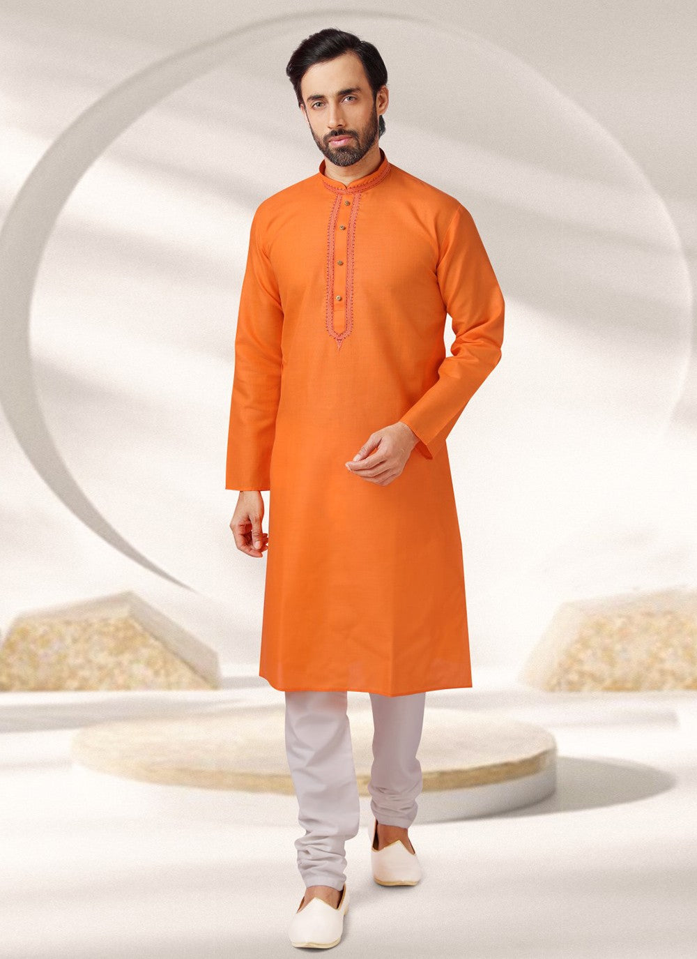 Embroidered Cotton , Rayon Orange Kurta Pyjama - M7003