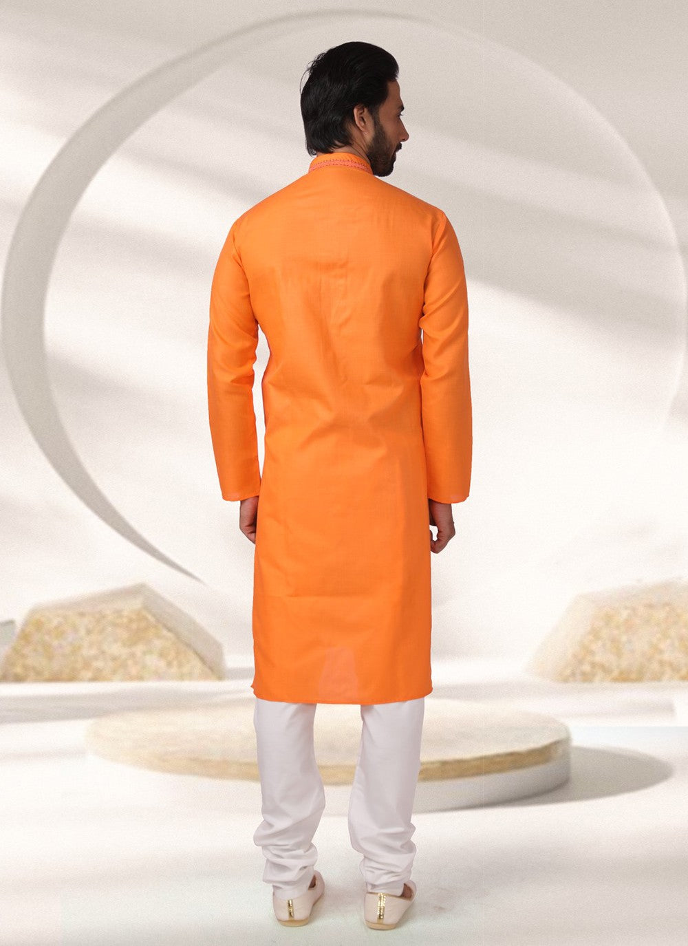 Embroidered Cotton , Rayon Orange Kurta Pyjama - M7003