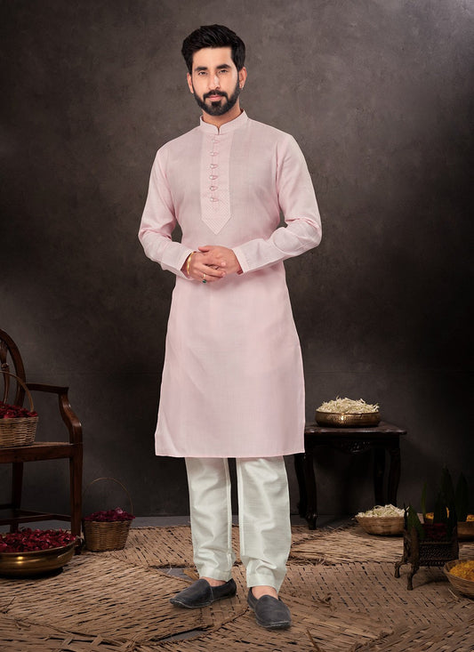 Plain Cotton Pink Kurta Pyjama - M7215