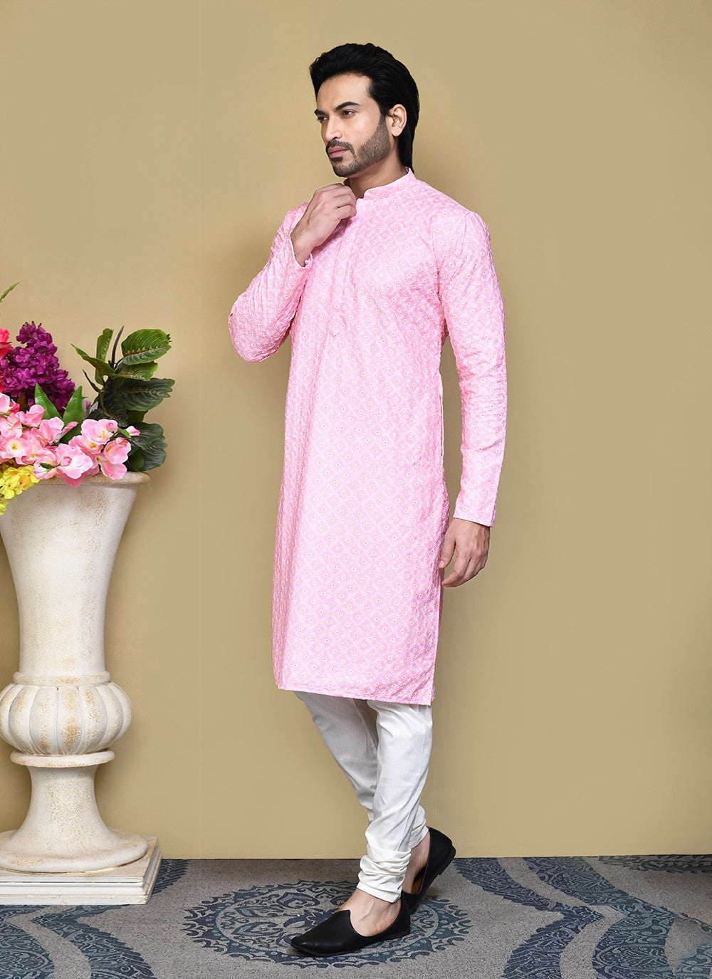 Buttons Cotton Pink Kurta Pyjama - M7795