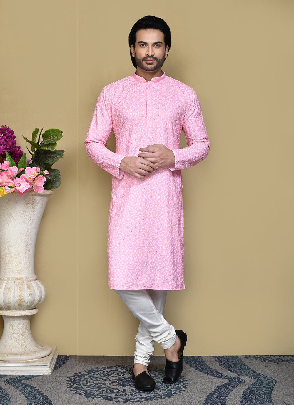 Buttons Cotton Pink Kurta Pyjama - M7795