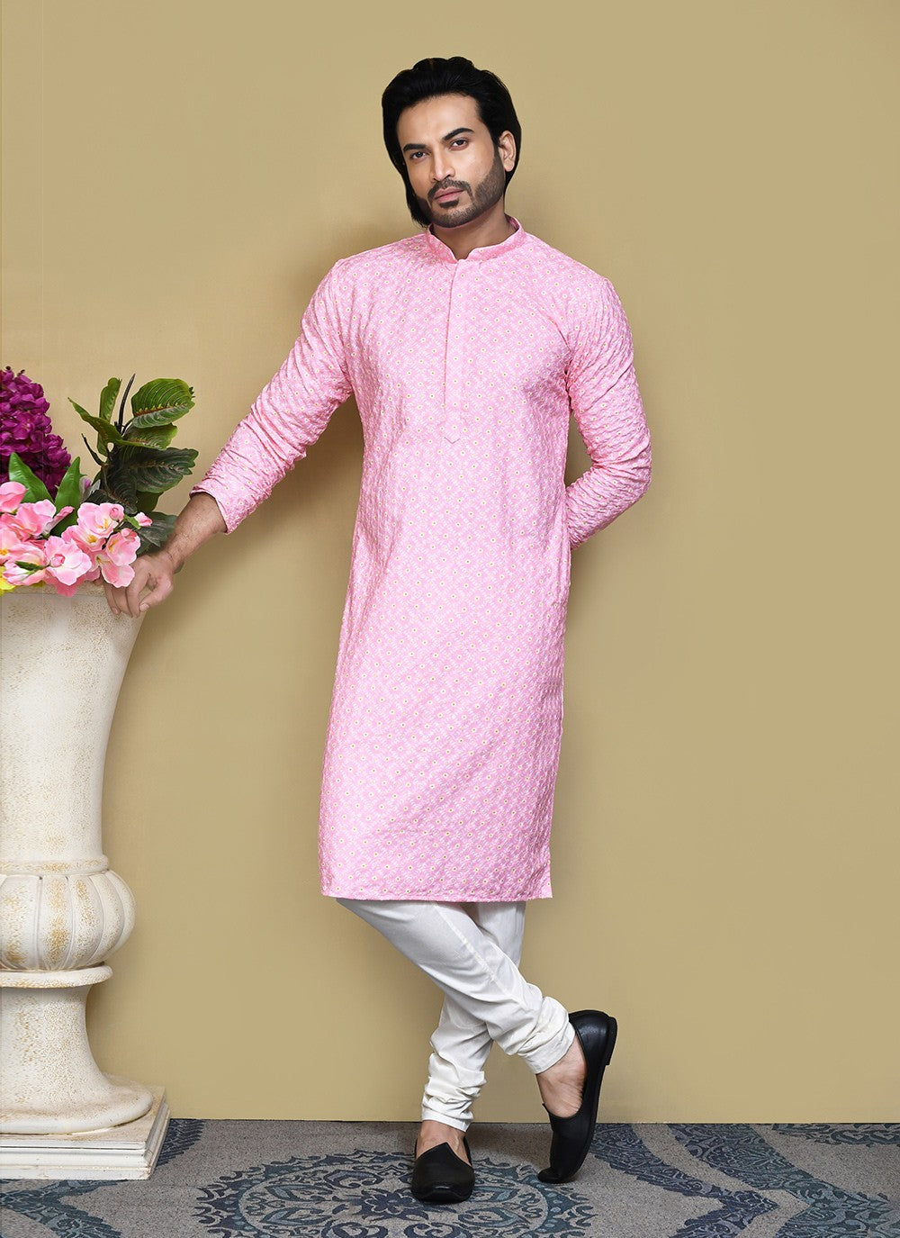 Buttons Cotton Pink Kurta Pyjama - M7795