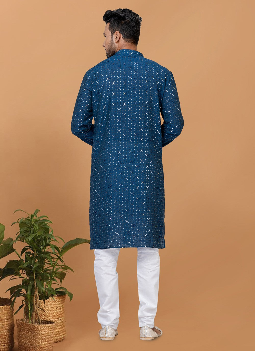 Embroidered Cotton , Viscose Teal Kurta Pyjama - M6247