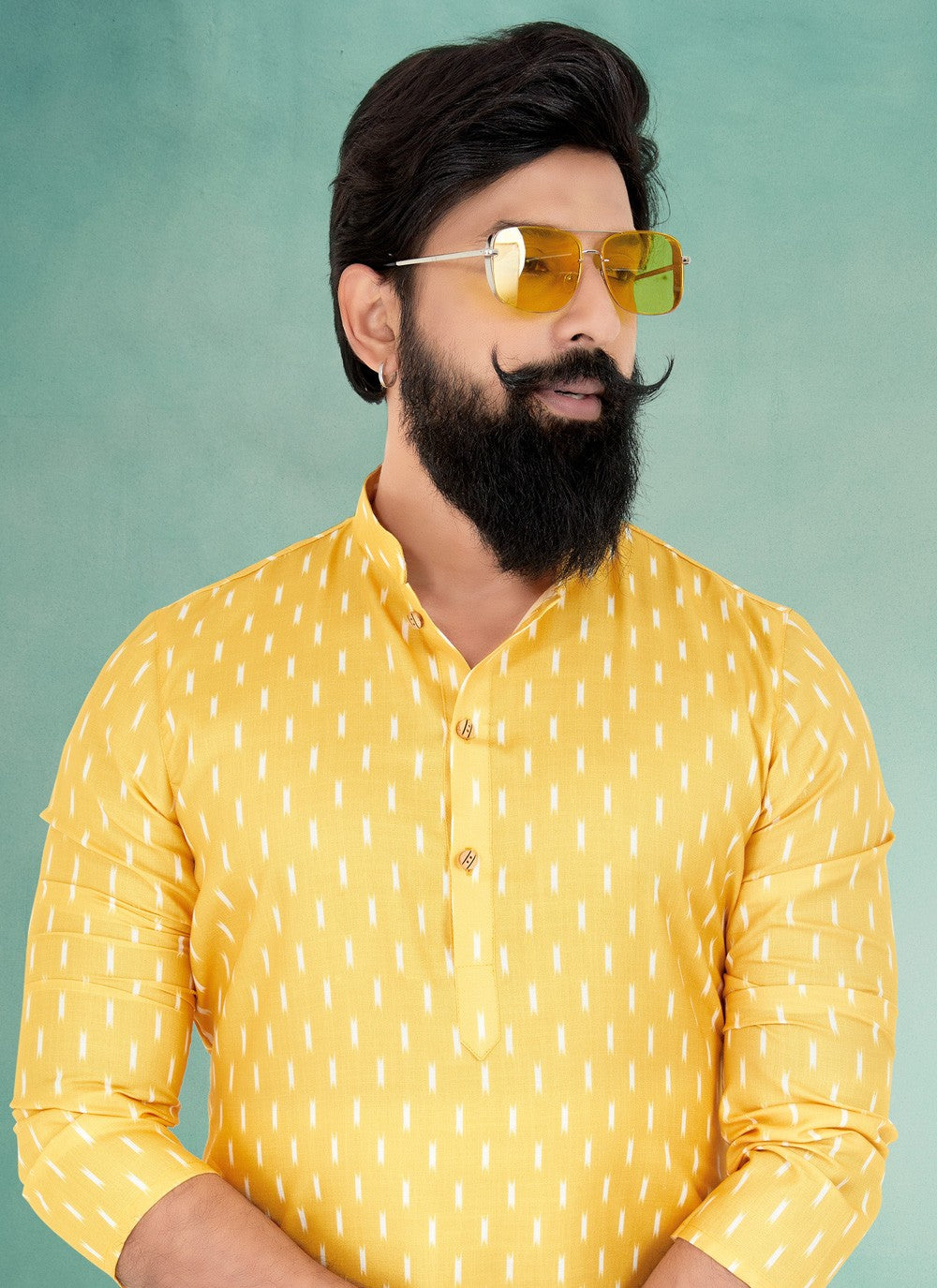 Digital Print Cotton Yellow Kurta Pyjama - M5063