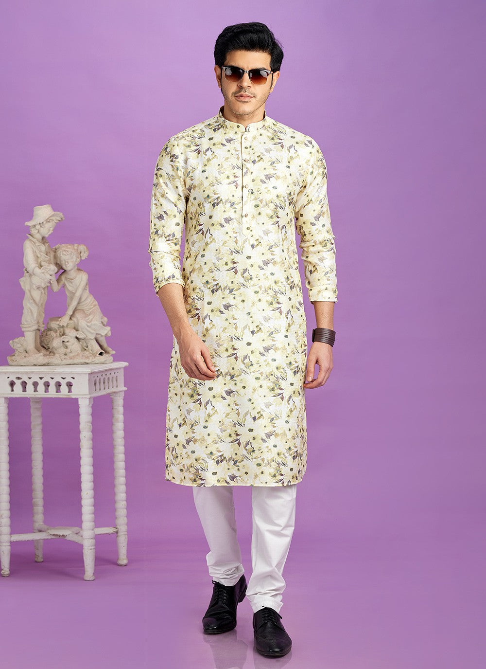 Digital Print Cotton Yellow Kurta Pyjama - M6961