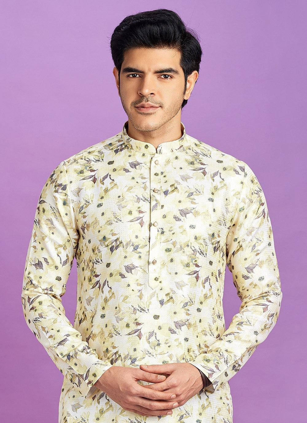 Digital Print Cotton Yellow Kurta Pyjama - M6961