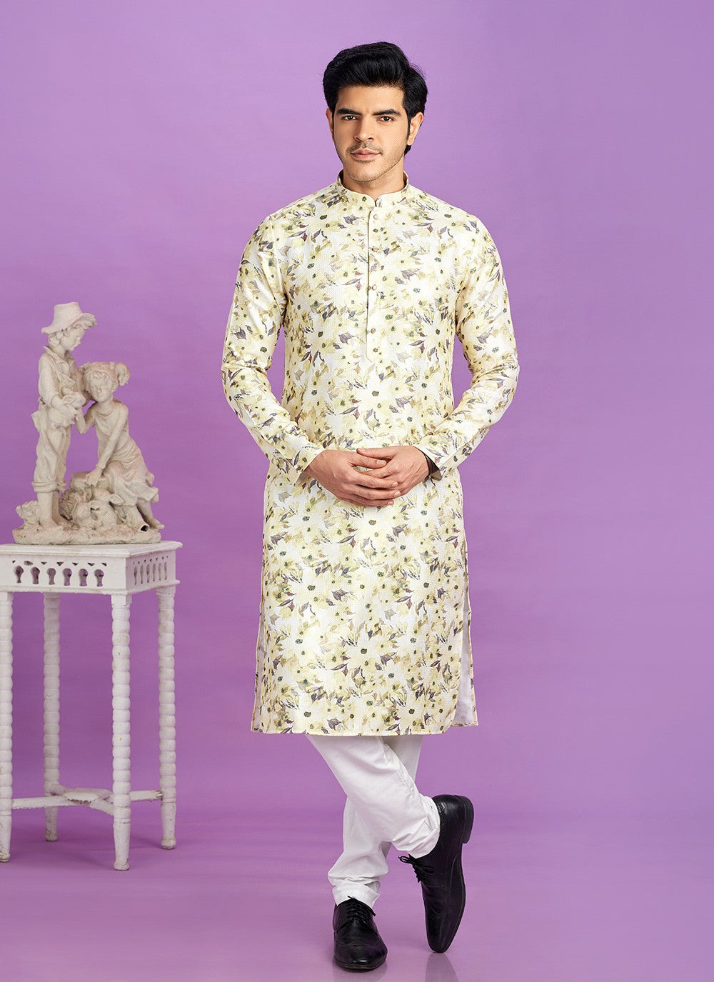 Digital Print Cotton Yellow Kurta Pyjama - M6961