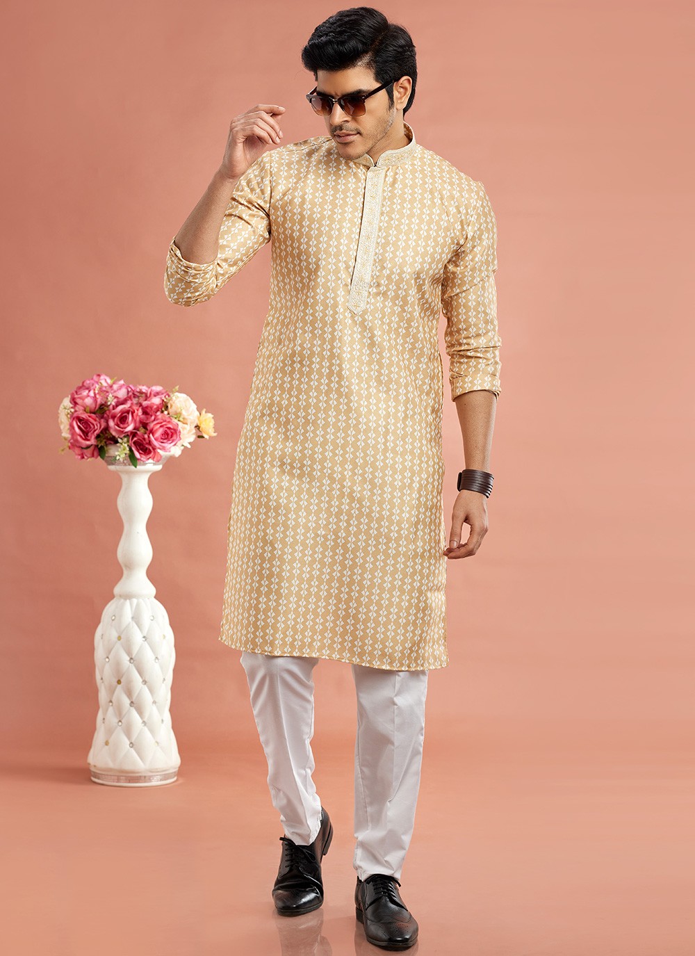 Digital Print Cotton Yellow Kurta Pyjama - M7076