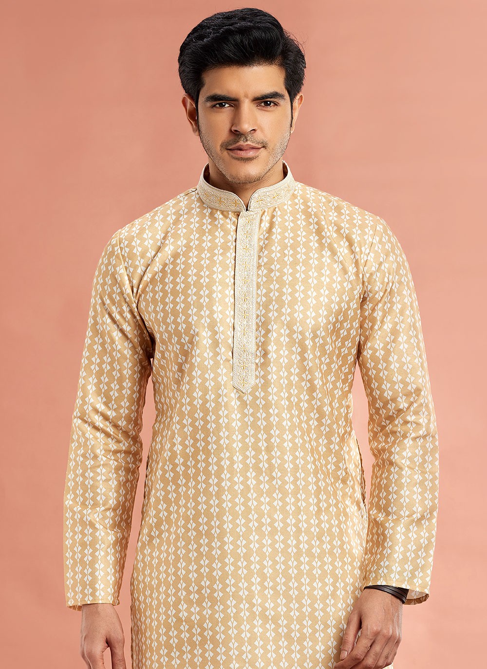 Digital Print Cotton Yellow Kurta Pyjama - M7076