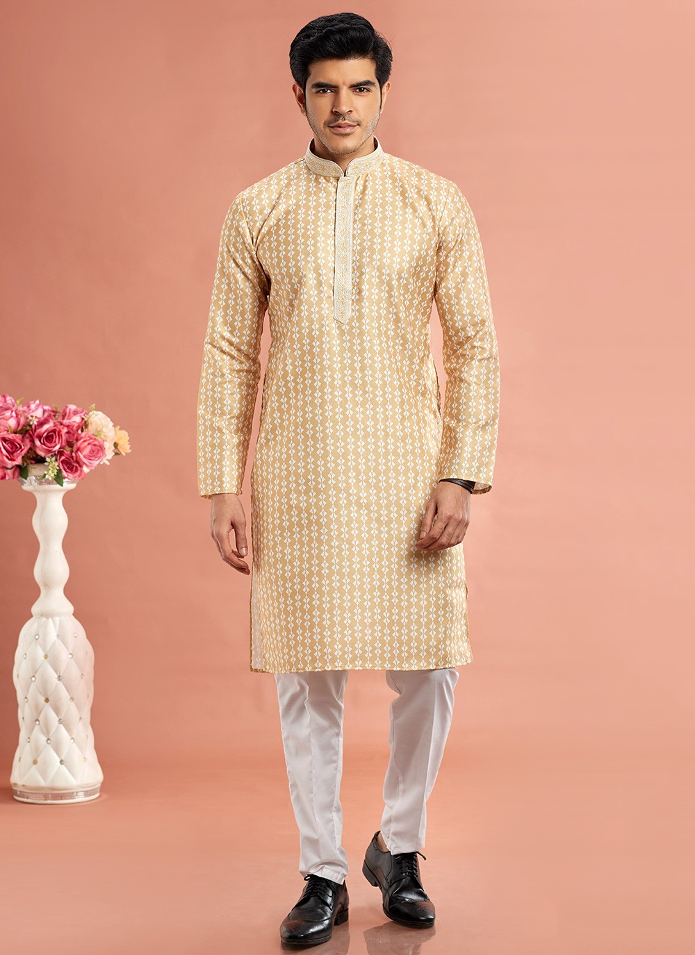 Digital Print Cotton Yellow Kurta Pyjama - M7076