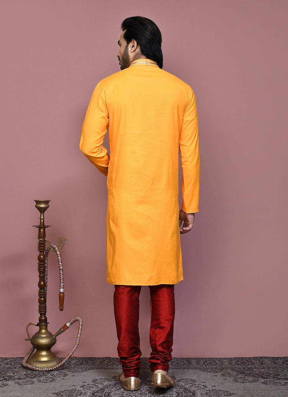 Embroidered Cotton Yellow Kurta Pyjama - M7895