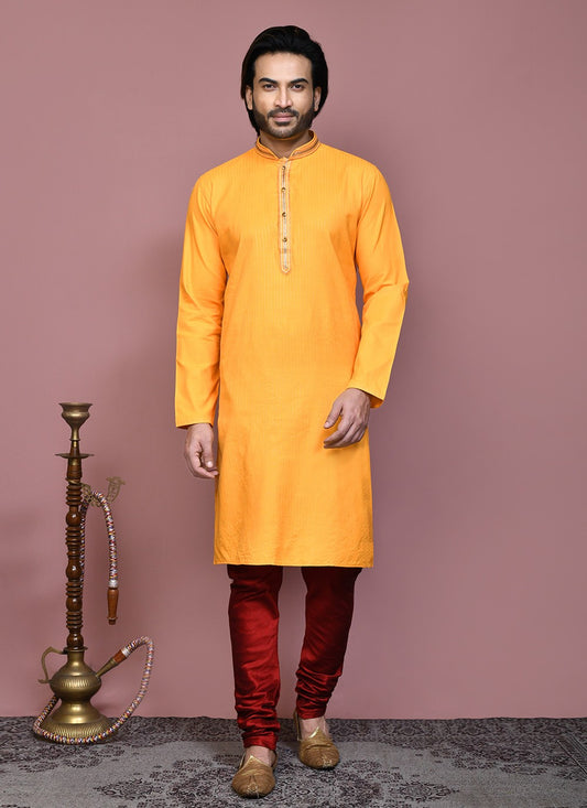 Embroidered Cotton Yellow Kurta Pyjama - M7895