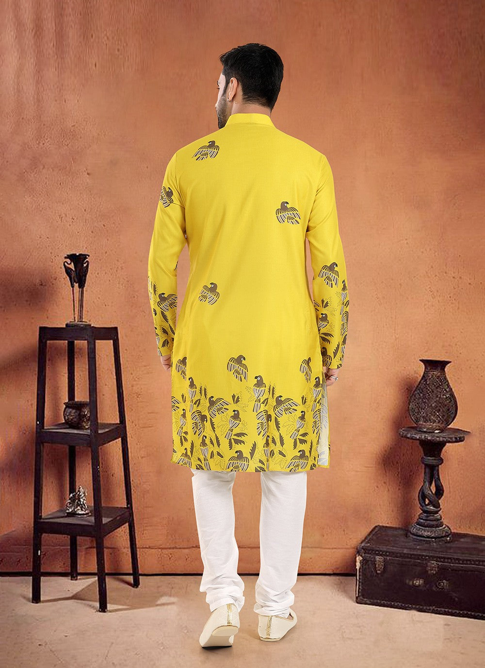 Printed Cotton Yellow Kurta Pyjama - M8105