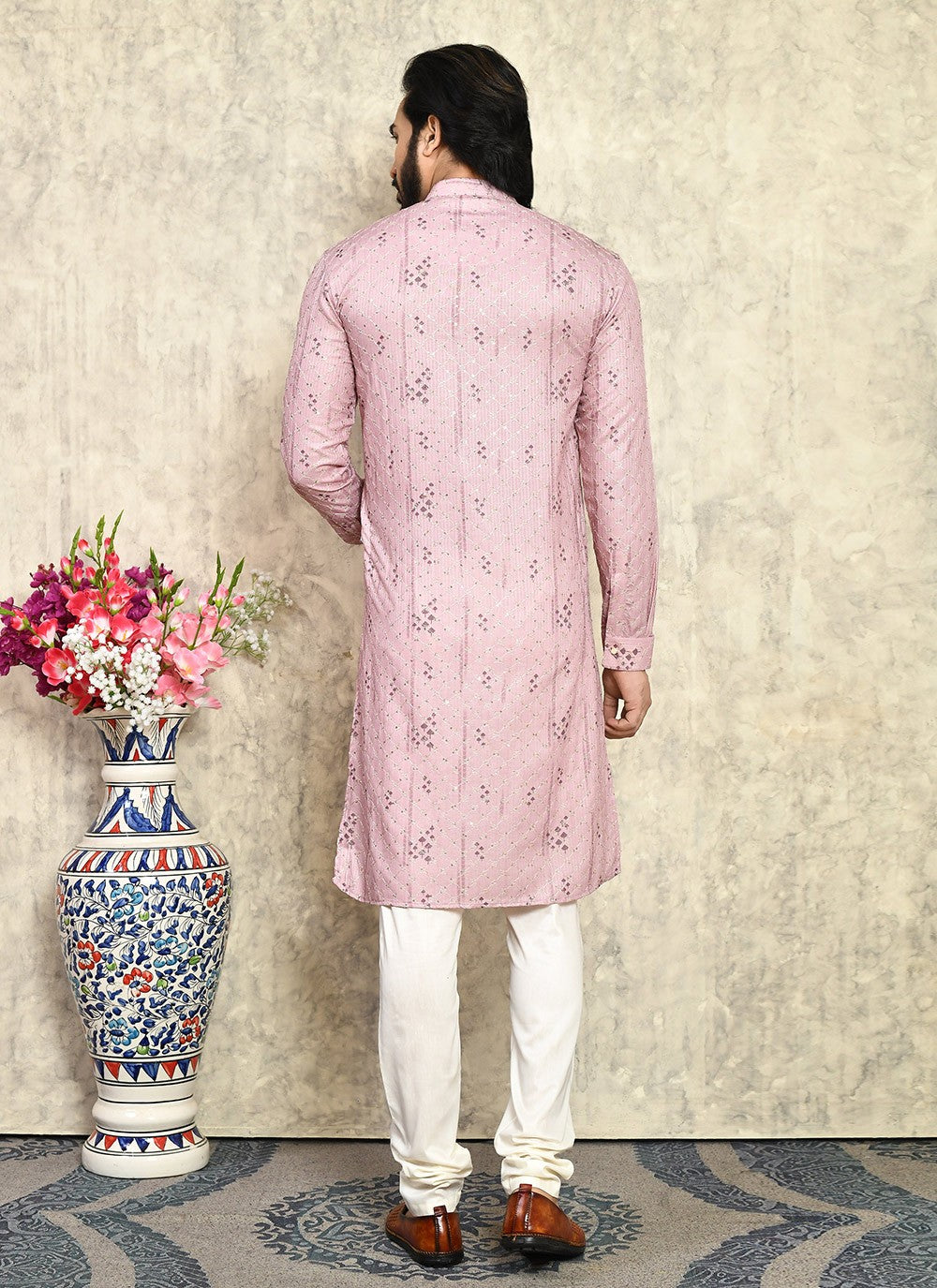 Plain Cotton Lycra Pink Kurta Pyjama - M7932