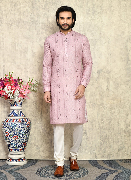 Plain Cotton Lycra Pink Kurta Pyjama - M7932