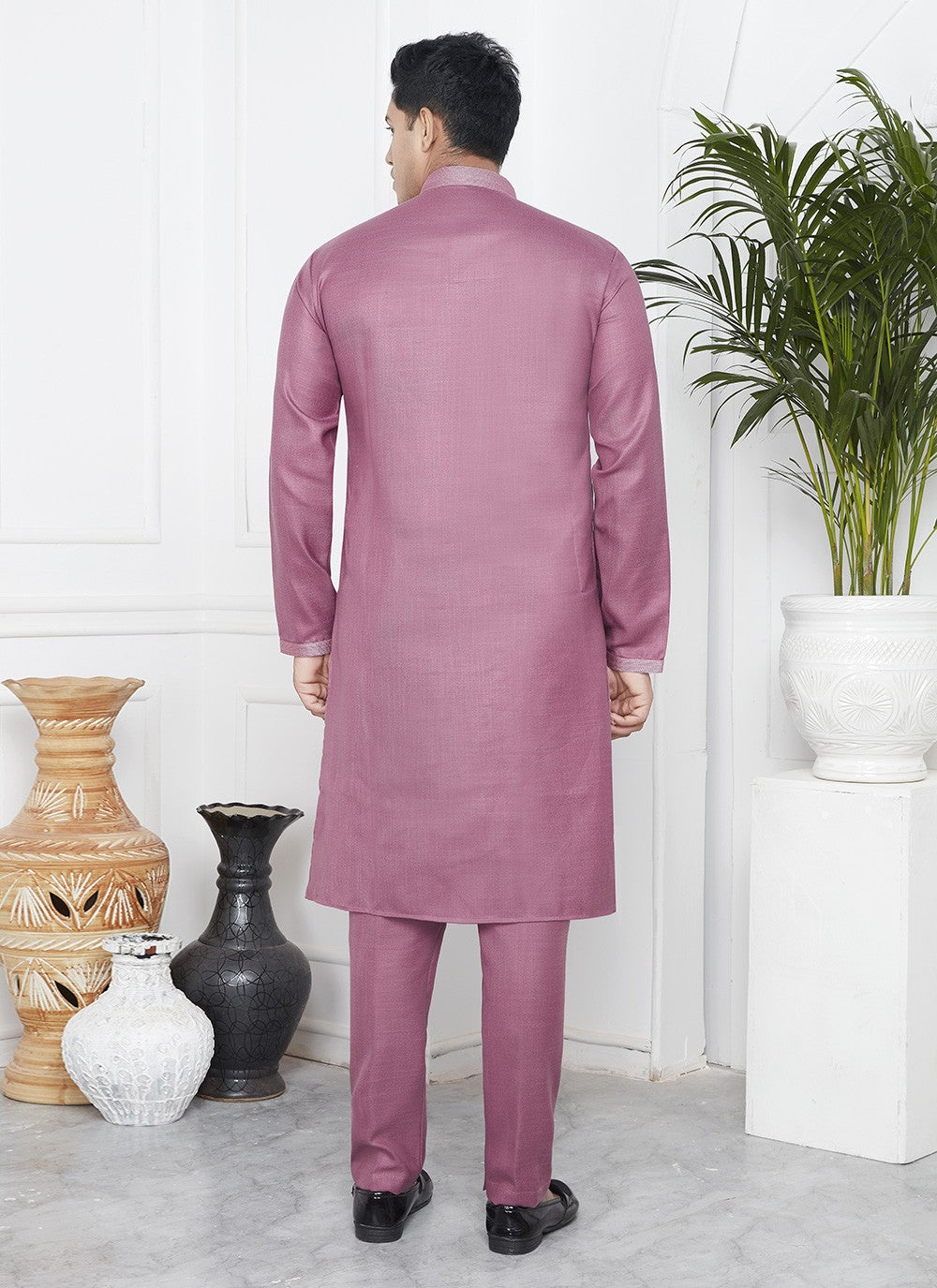 Fancy Work Cotton , Linen Mauve Kurta Pyjama - M7099