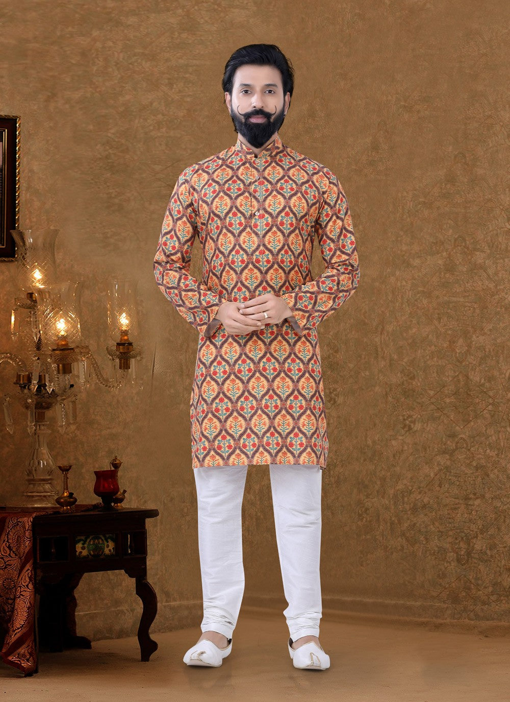 Digital Print Cotton Multi Colour Kurta Pyjama - M3948