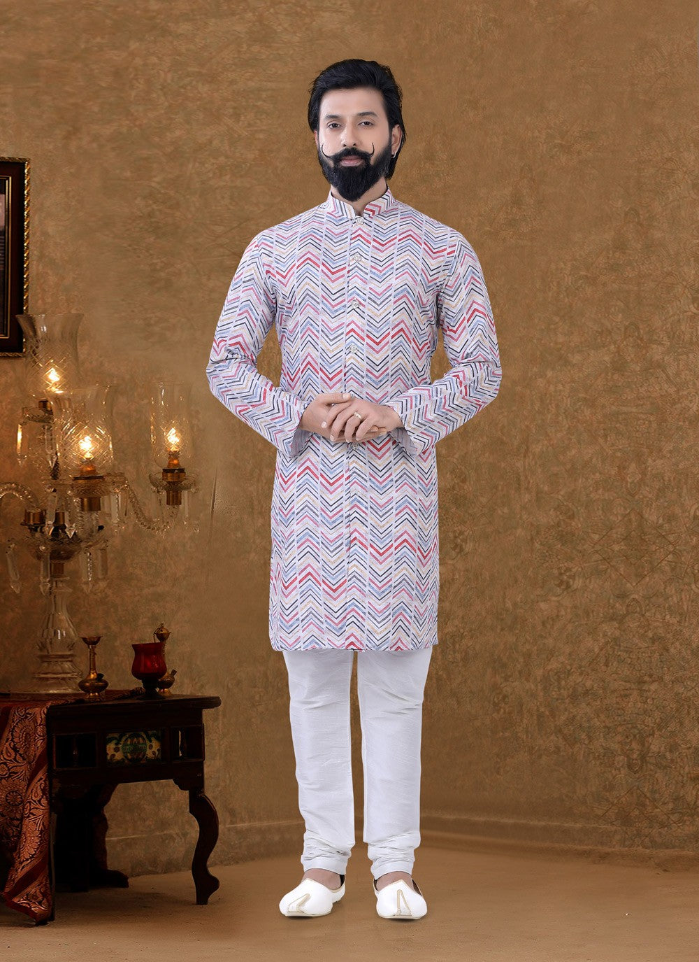 Digital Print Cotton Multi Colour Kurta Pyjama - M3965